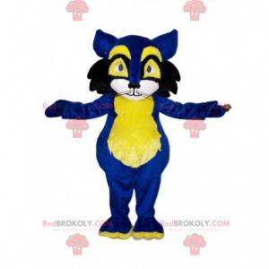 Blauwe en gele kat mascotte. Kat kostuum - Redbrokoly.com